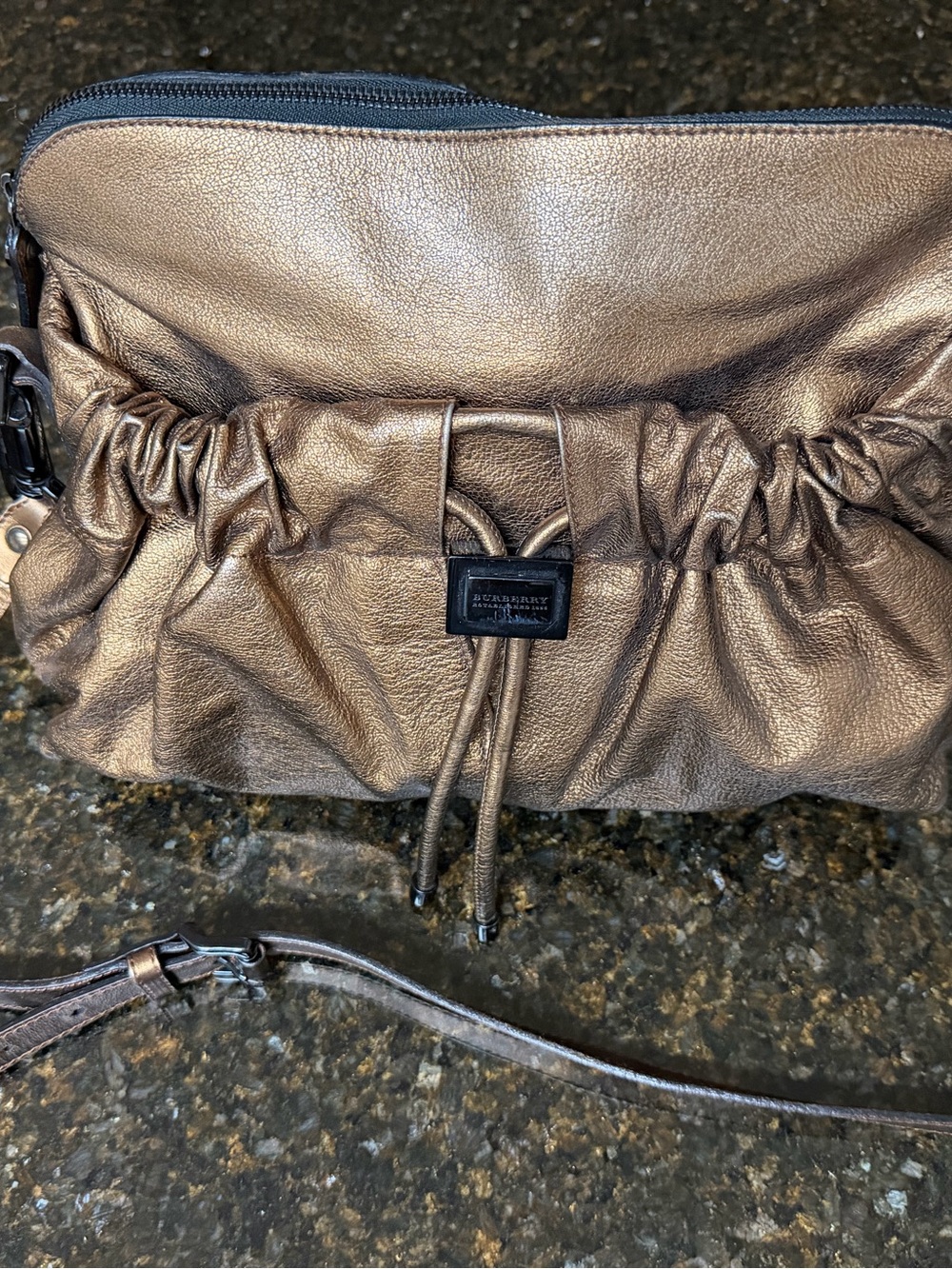 Burberry Metallic Bronze Drawstring Shoulder Bag - Picture 2 of 10